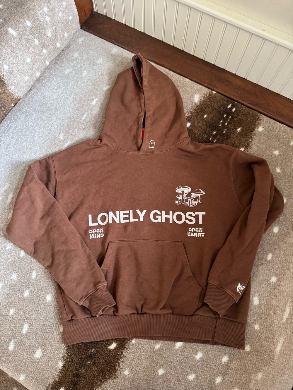 LONELY GHOST Brown Graphic Hoodie with White Logo